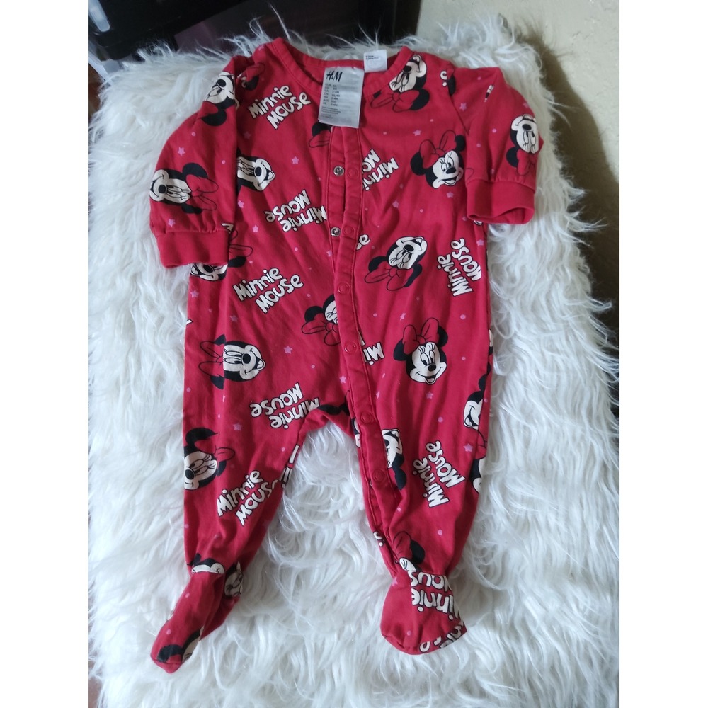 HM Disney Minnie Mouse Red Footed Sleeper Romper Baby Girl 3M